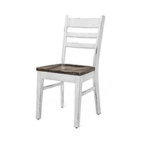 5pc Dining Table Set, Ladder Back Wood Chairs, Cottage White and Brown