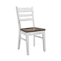 5pc Dining Table Set, Ladder Back Wood Chairs, Cottage White and Brown