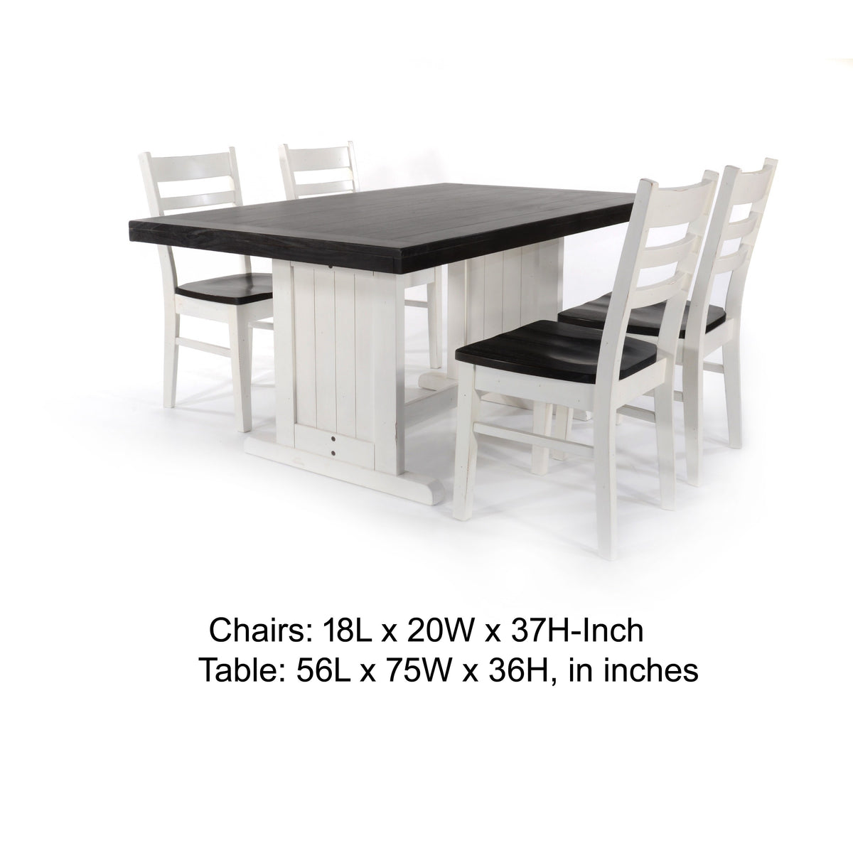 5pc Dining Table Set, Ladder Back Wood Chairs, Cottage White and Brown