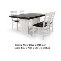 5pc Dining Table Set, Ladder Back Wood Chairs, Cottage White and Brown