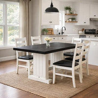 5pc Dining Table Set, Ladder Back Wood Chairs, Cottage White and Brown