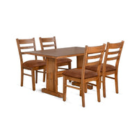 Marv 5pc Dining Table Set, Ladder Back Padded Chairs, Rustic Oak Brown