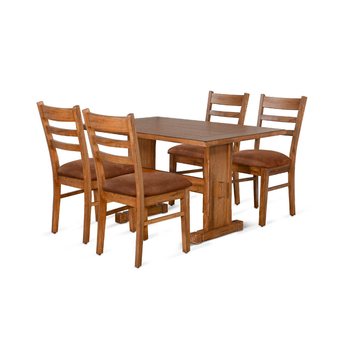 Marv 5pc Dining Table Set, Ladder Back Padded Chairs, Rustic Oak Brown