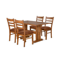 Marv 5pc Dining Table Set, Ladder Back Padded Chairs, Rustic Oak Brown
