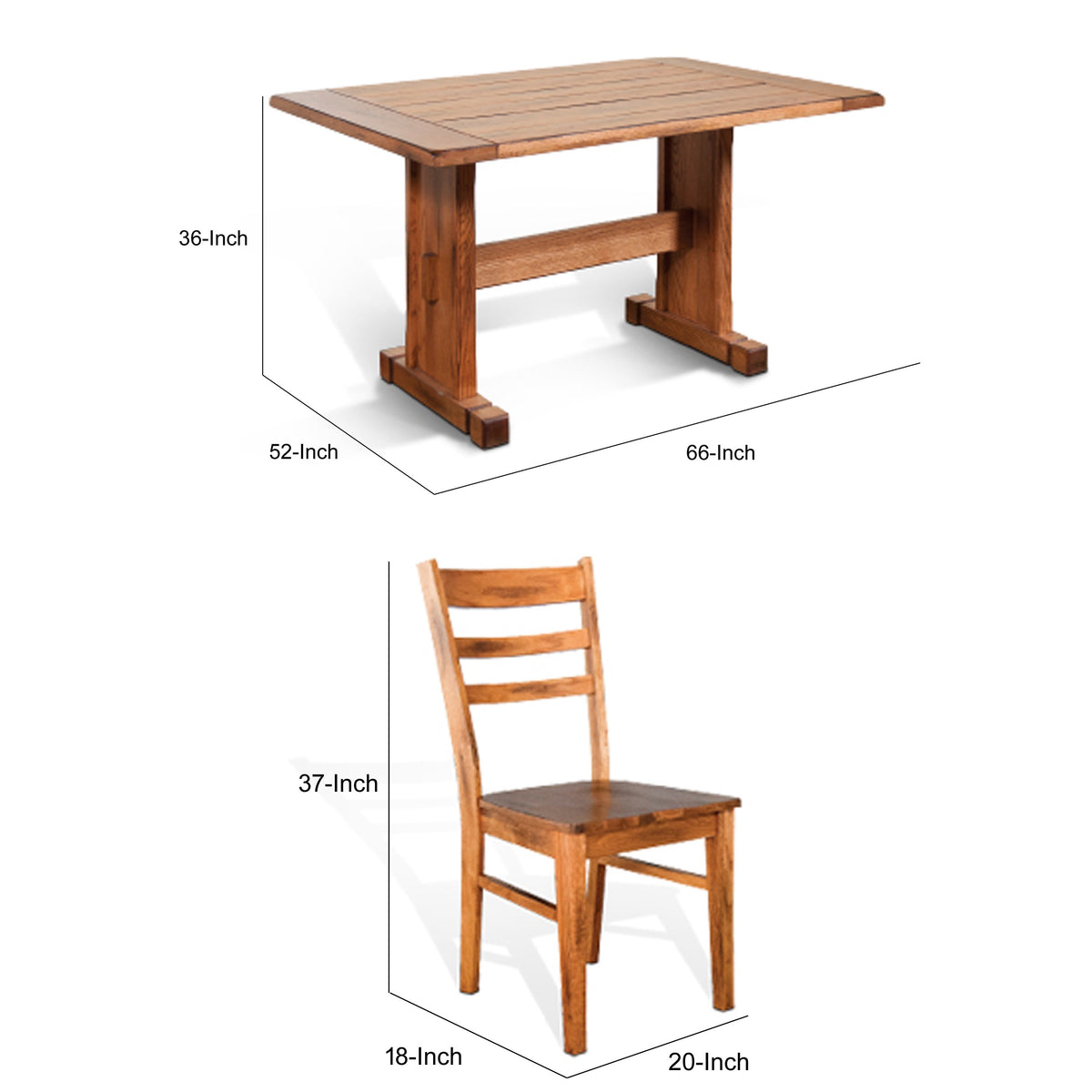 Marv 5pc Dining Table Set, Ladder Back Padded Chairs, Rustic Oak Brown