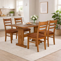 Marv 5pc Dining Table Set, Ladder Back Padded Chairs, Rustic Oak Brown
