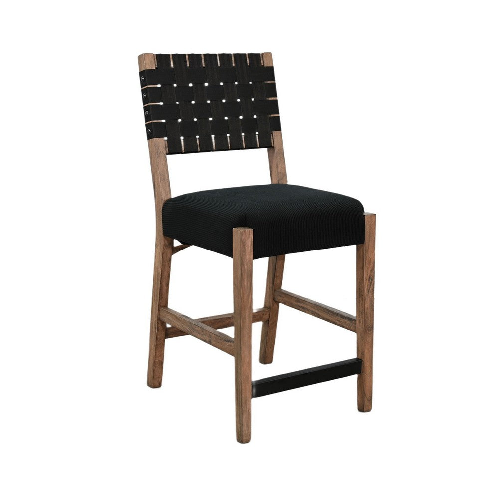Jesa Counter Stool Chair Set of 2, Black Woven Back, Brown Mahogany Wood - BM352429
