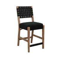 Jesa Counter Stool Chair Set of 2, Black Woven Back, Brown Mahogany Wood - BM352429