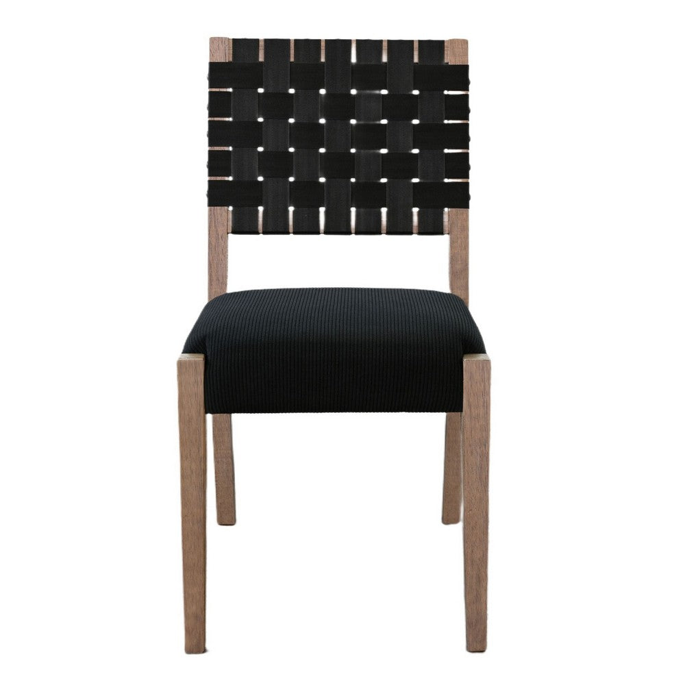 Jesa Counter Stool Chair Set of 2, Black Woven Back, Brown Mahogany Wood - BM352429