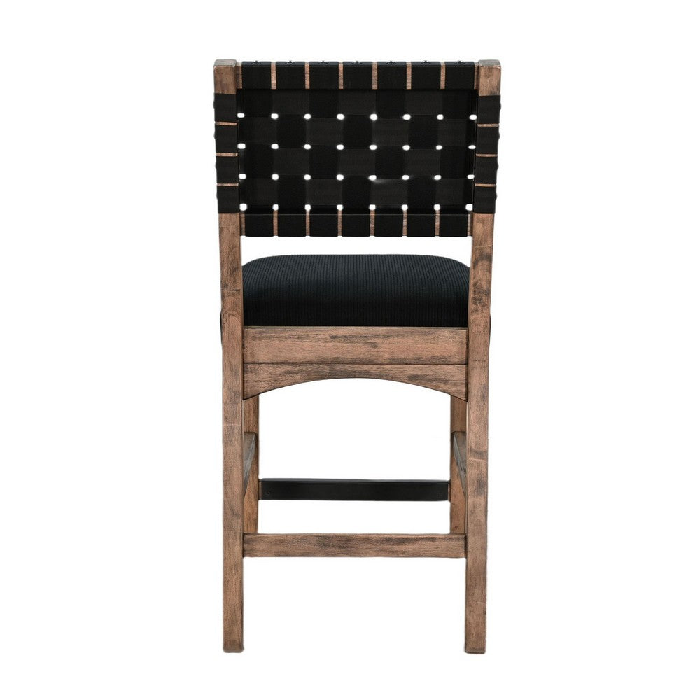 Jesa Counter Stool Chair Set of 2, Black Woven Back, Brown Mahogany Wood - BM352429