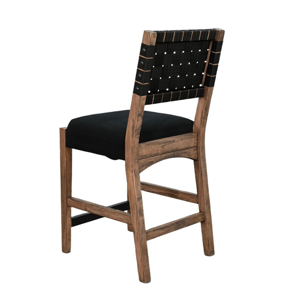 Jesa Counter Stool Chair Set of 2, Black Woven Back, Brown Mahogany Wood - BM352429