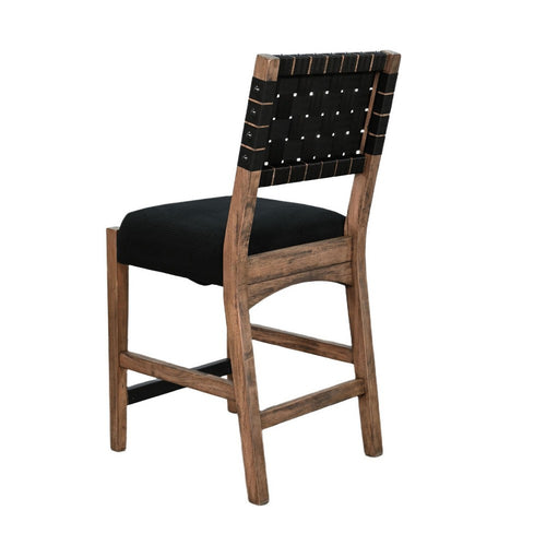 Jesa Counter Stool Chair Set of 2, Black Woven Back, Brown Mahogany Wood - BM352429