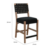Jesa Counter Stool Chair Set of 2, Black Woven Back, Brown Mahogany Wood - BM352429