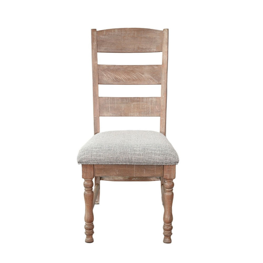 Jake Dining Side Chair Set of 2, Ladder Back, Gray Seat, Amber Brown Wood - BM352431