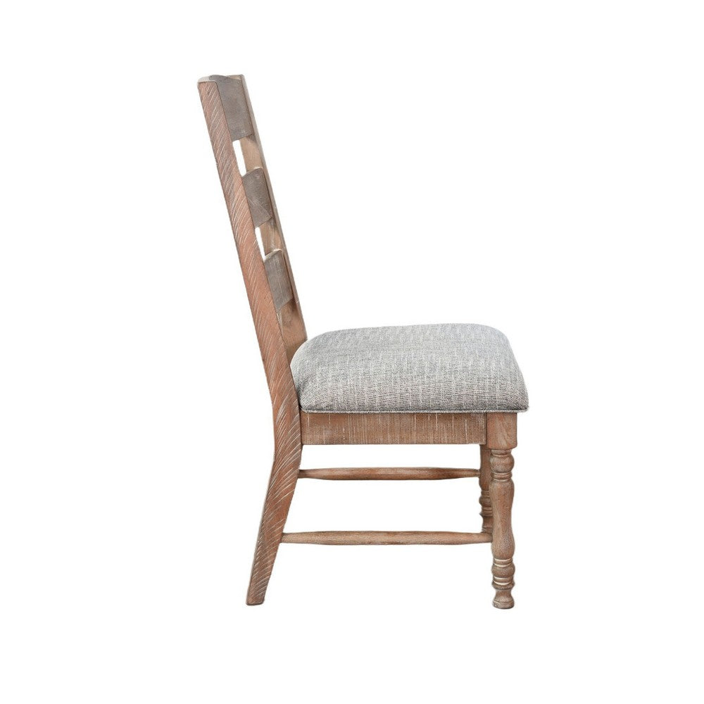 Jake Dining Side Chair Set of 2, Ladder Back, Gray Seat, Amber Brown Wood - BM352431