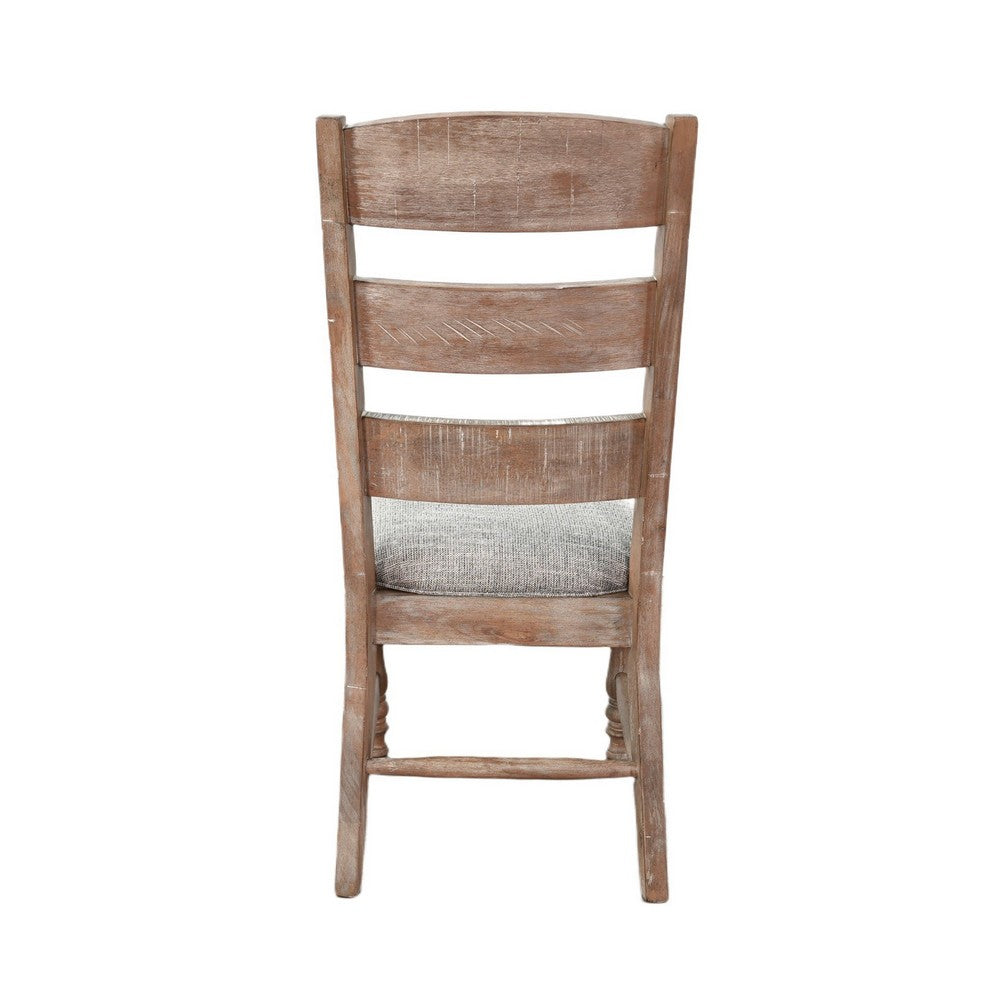 Jake Dining Side Chair Set of 2, Ladder Back, Gray Seat, Amber Brown Wood - BM352431