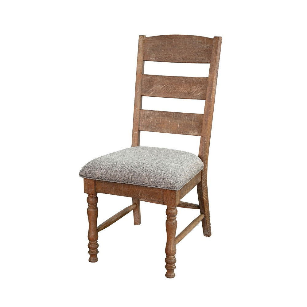 Jake Dining Side Chair Set of 2, Ladder Back, Gray Seat, Amber Brown Wood - BM352431