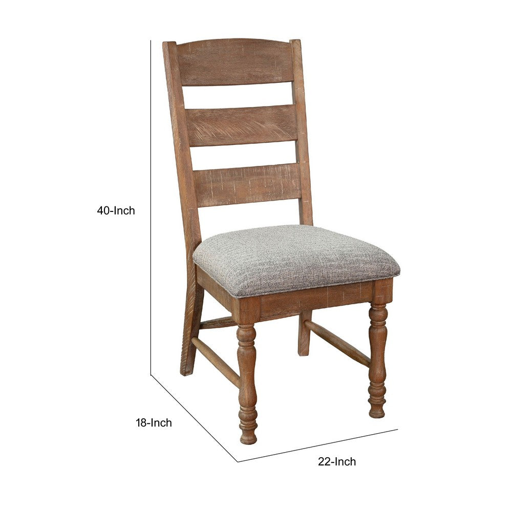 Jake Dining Side Chair Set of 2, Ladder Back, Gray Seat, Amber Brown Wood - BM352431