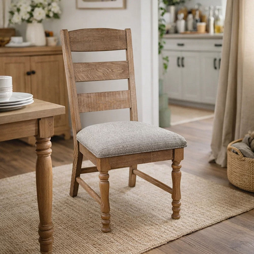 Jake Dining Side Chair Set of 2, Ladder Back, Gray Seat, Amber Brown Wood - BM352431