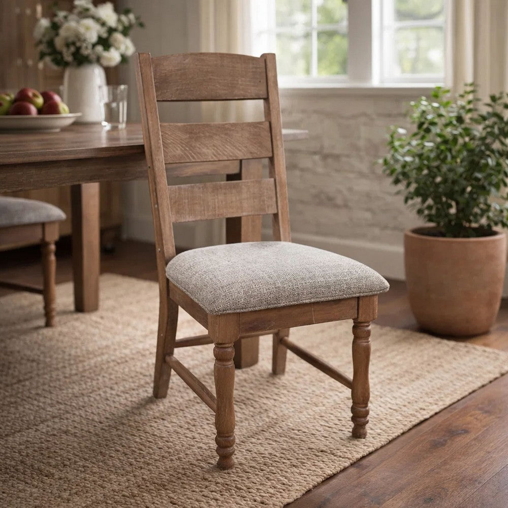 Jake Dining Side Chair Set of 2, Ladder Back, Gray Seat, Amber Brown Wood - BM352431