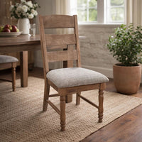 Jake Dining Side Chair Set of 2, Ladder Back, Gray Seat, Amber Brown Wood - BM352431