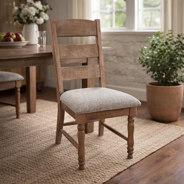 Jake Dining Side Chair Set of 2, Ladder Back, Gray Seat, Amber Brown Wood - BM352431