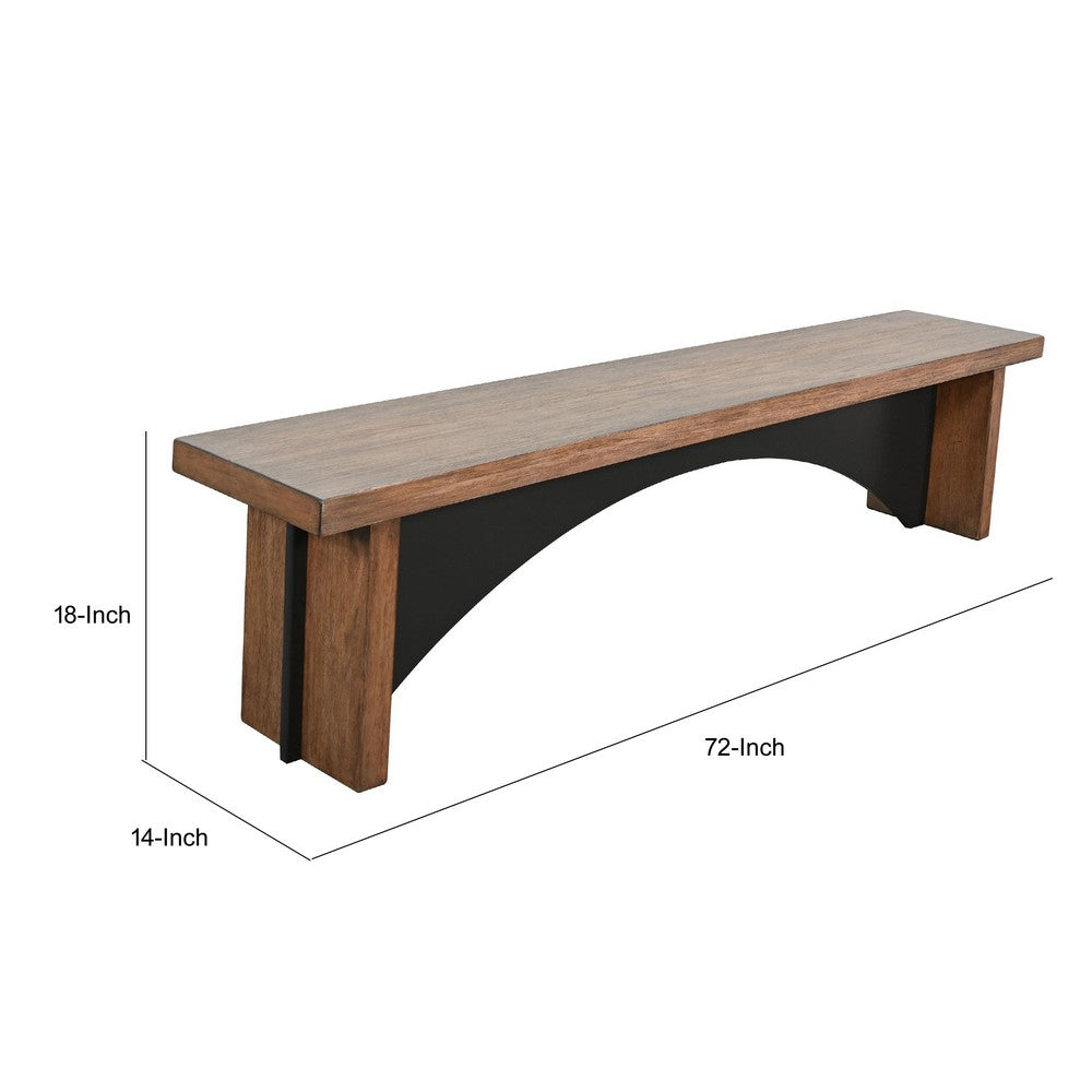 Dining Bench, 72 Inch Desert Brown Mahogany Wood, Black Arched Base - BM352432