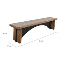 Dining Bench, 72 Inch Desert Brown Mahogany Wood, Black Arched Base - BM352432