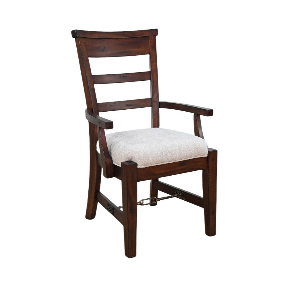 Reggie Armchair Set of 2, Mocha Brown Mahogany Wood, White Padded Seat - BM352433