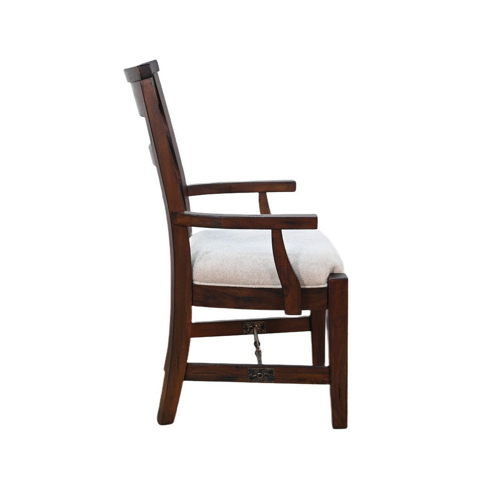 Reggie Armchair Set of 2, Mocha Brown Mahogany Wood, White Padded Seat - BM352433