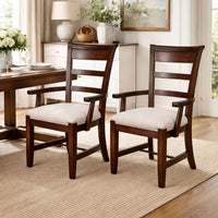 Reggie Armchair Set of 2, Mocha Brown Mahogany Wood, White Padded Seat - BM352433