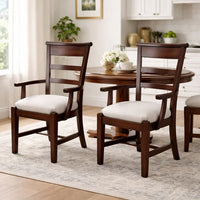 Reggie Armchair Set of 2, Mocha Brown Mahogany Wood, White Padded Seat - BM352433
