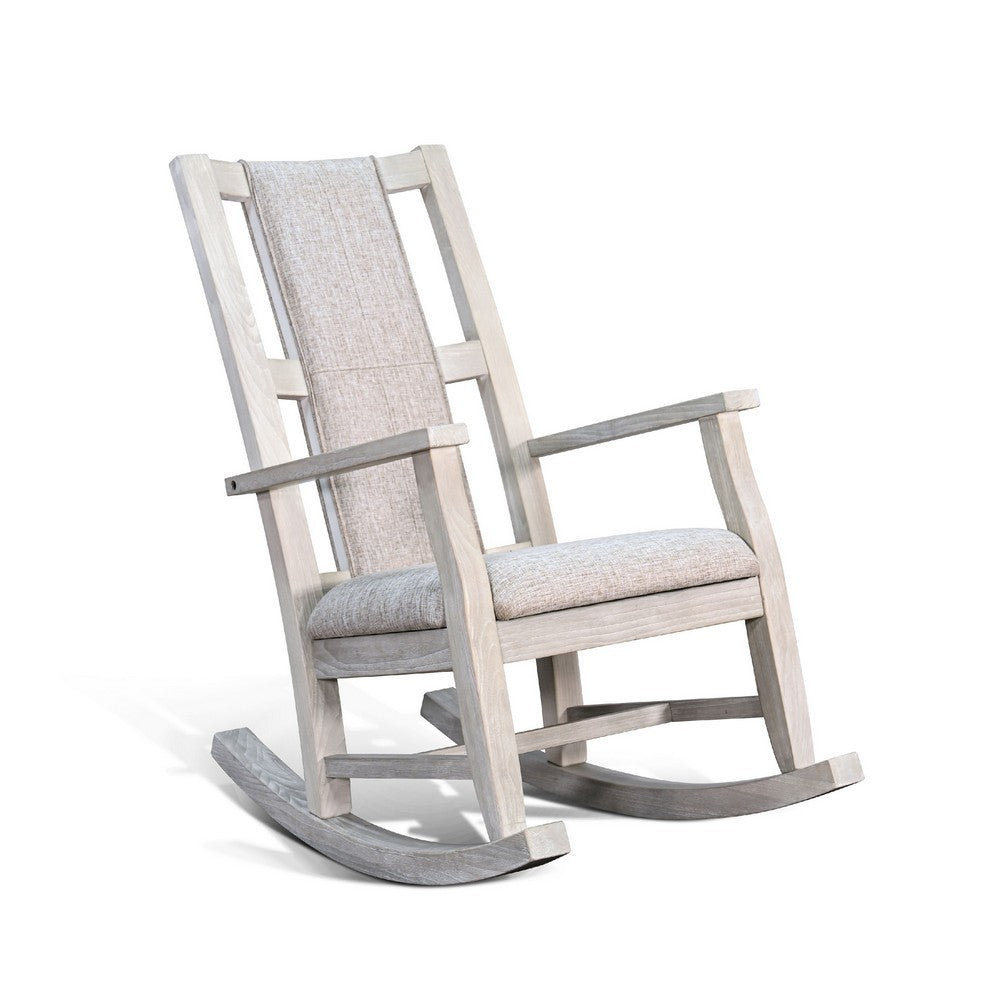 Keza Rocking Chair, Padded Seat, Light Gray Mindi Wood Frame - BM352434