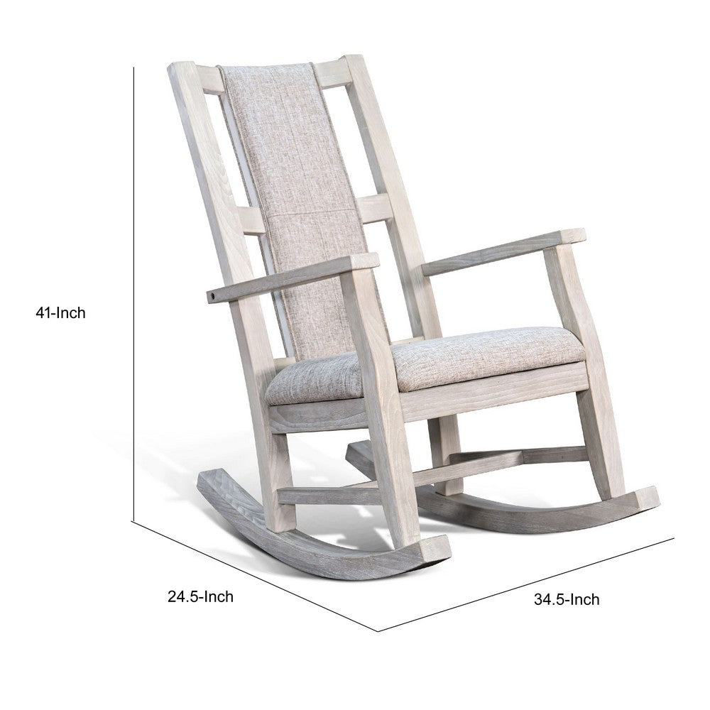 Keza Rocking Chair, Padded Seat, Light Gray Mindi Wood Frame - BM352434