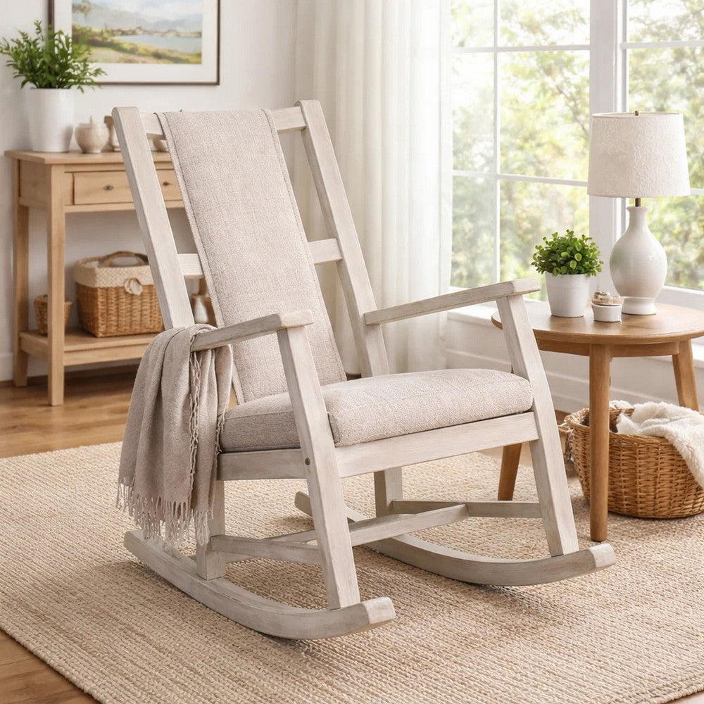 Keza Rocking Chair, Padded Seat, Light Gray Mindi Wood Frame - BM352434