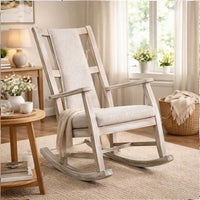 Keza Rocking Chair, Padded Seat, Light Gray Mindi Wood Frame - BM352434