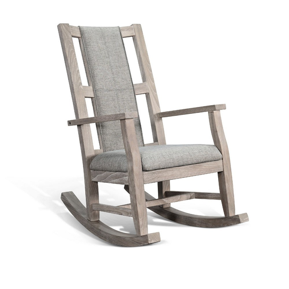 Keza Rocking Chair, Gray Padded Seat, Wheat Brown Mindi Wood Frame - BM352435