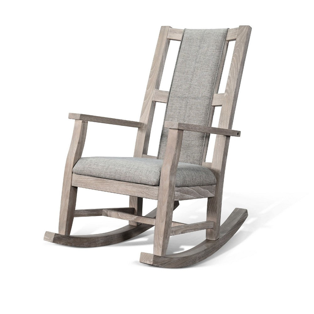 Keza Rocking Chair, Gray Padded Seat, Wheat Brown Mindi Wood Frame - BM352435