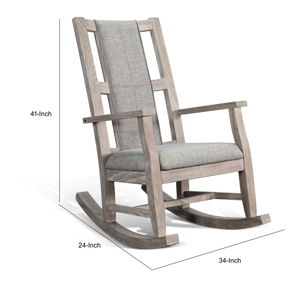 Keza Rocking Chair, Gray Padded Seat, Wheat Brown Mindi Wood Frame - BM352435