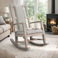 Keza Rocking Chair, Gray Padded Seat, Wheat Brown Mindi Wood Frame - BM352435