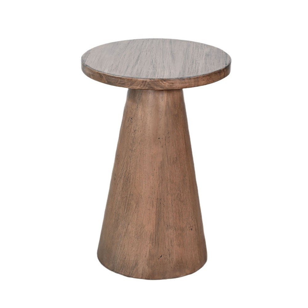 Myro Accent Table, 13 Inch Round Top with Cone Base, Buckskin Brown Mahogany Wood - BM352438