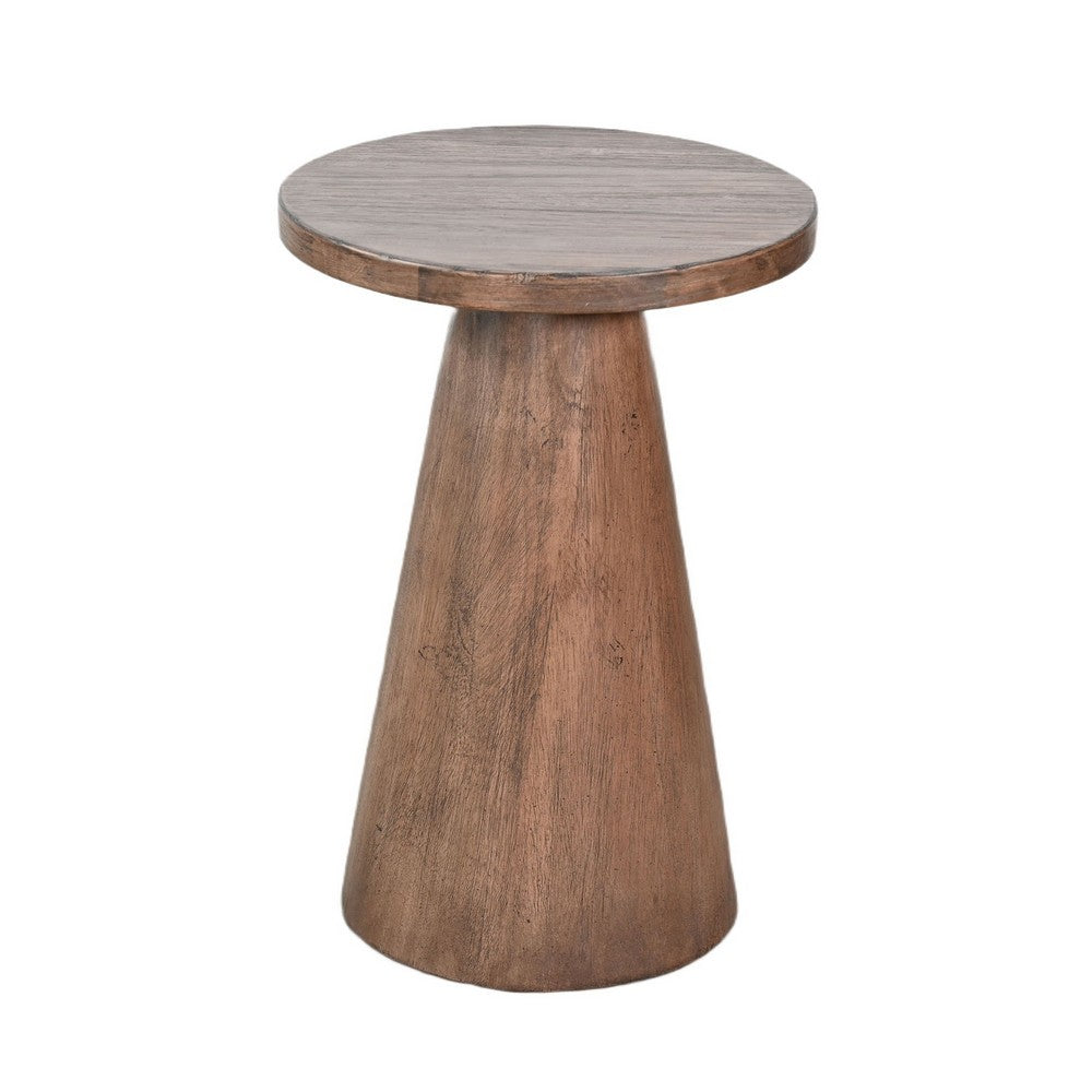 Myro Accent Table, 13 Inch Round Top with Cone Base, Buckskin Brown Mahogany Wood - BM352438
