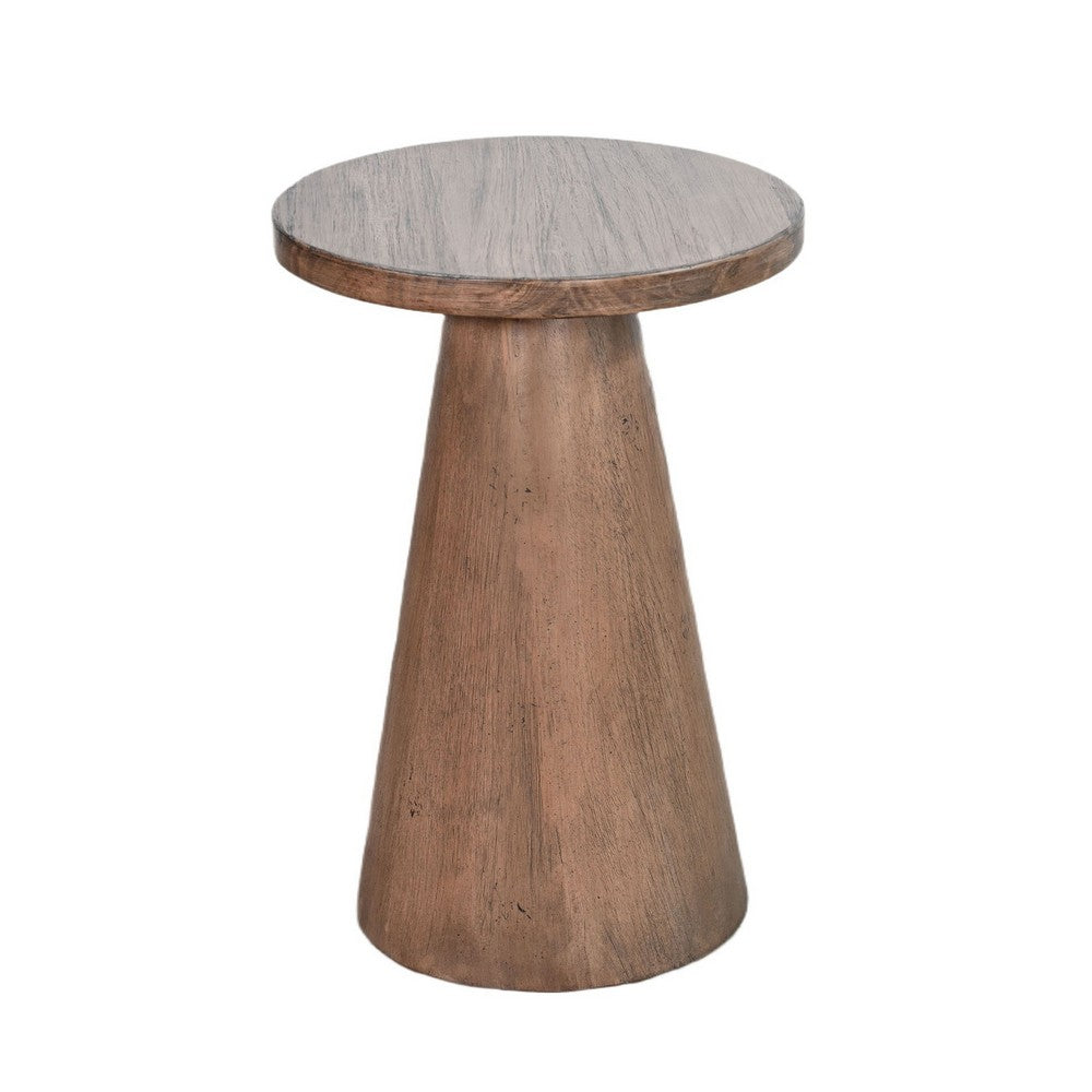 Myro Accent Table, 13 Inch Round Top with Cone Base, Buckskin Brown Mahogany Wood - BM352438