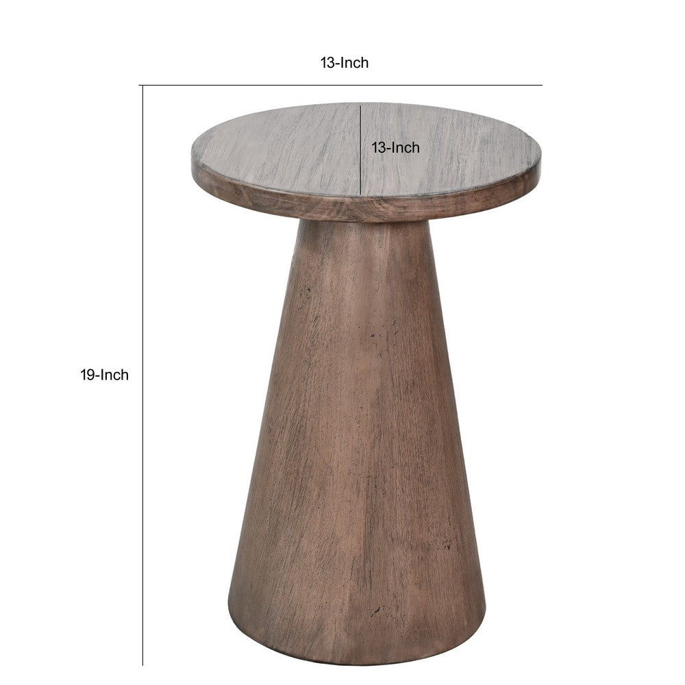 Myro Accent Table, 13 Inch Round Top with Cone Base, Buckskin Brown Mahogany Wood - BM352438