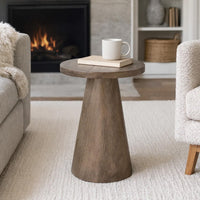 Myro Accent Table, 13 Inch Round Top with Cone Base, Buckskin Brown Mahogany Wood - BM352438