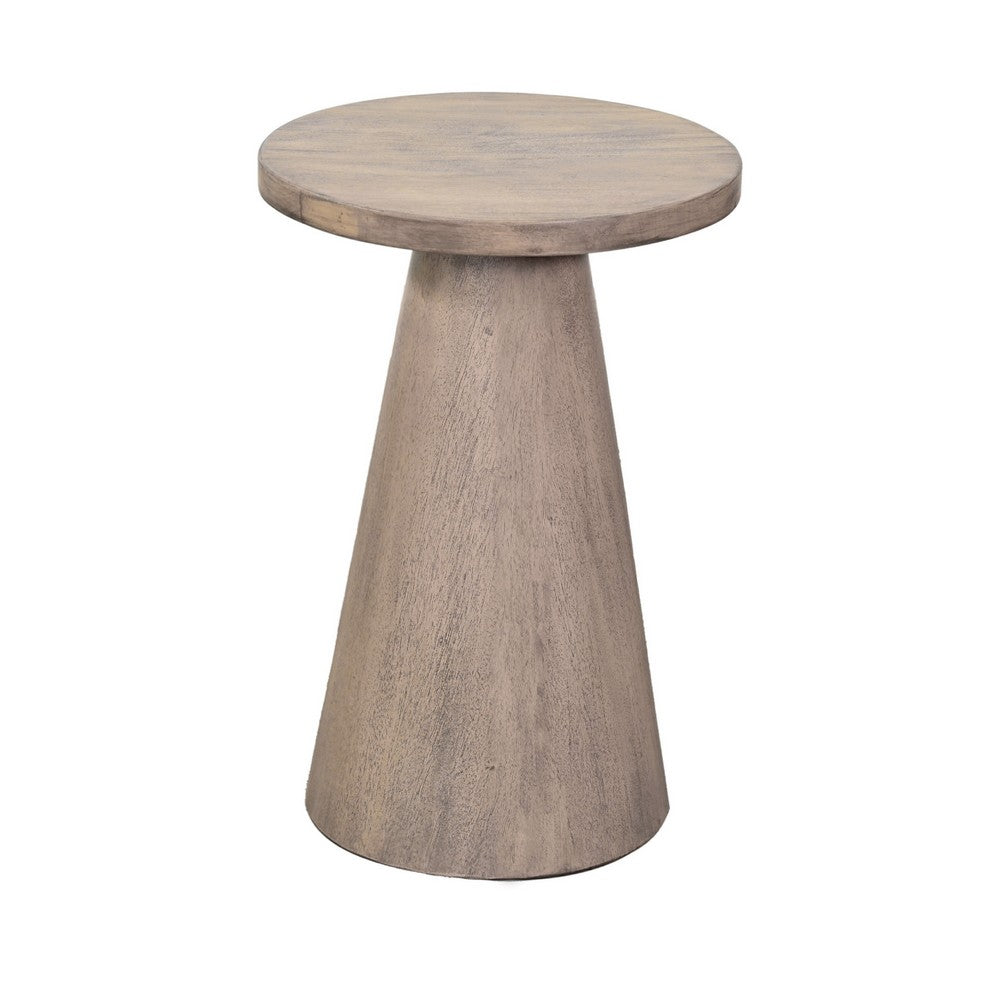 Myro Accent Table, 13 Inch Round Top with Cone Base, Hazelnut Brown Mahogany Wood - BM352439