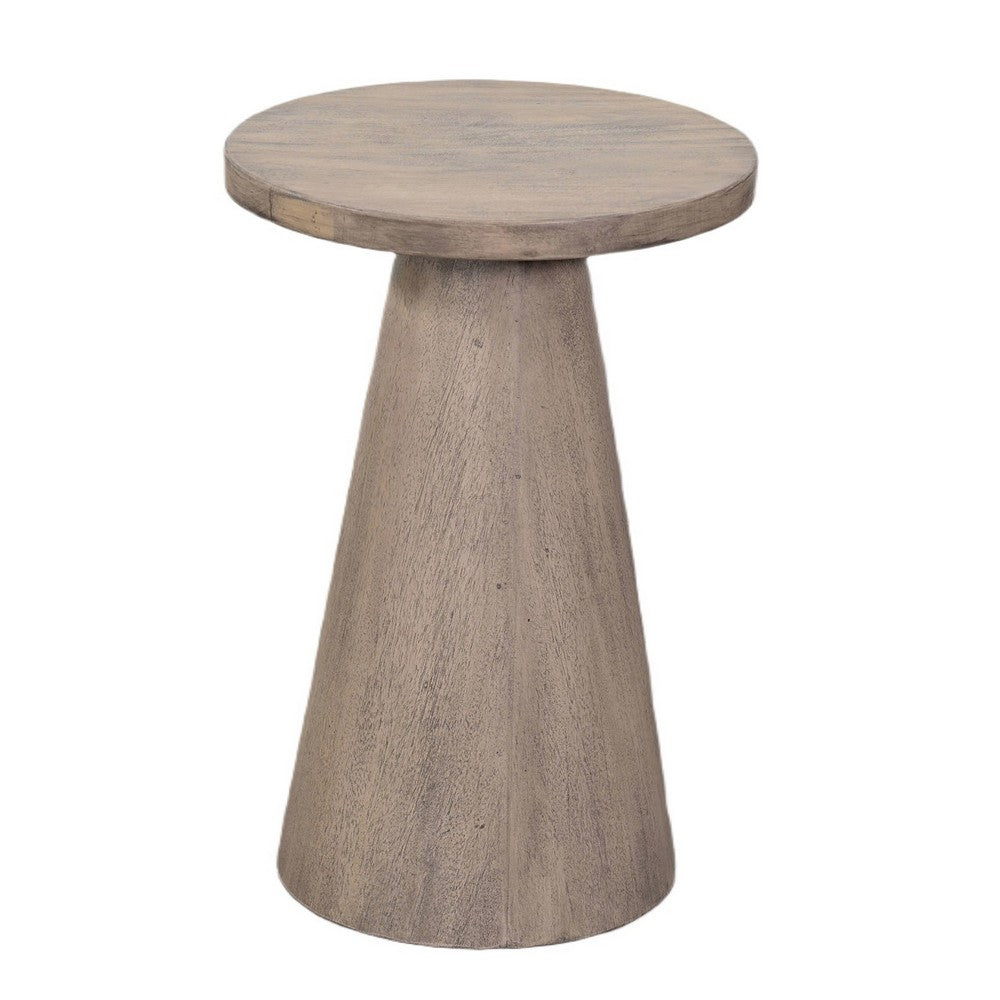 Myro Accent Table, 13 Inch Round Top with Cone Base, Hazelnut Brown Mahogany Wood - BM352439
