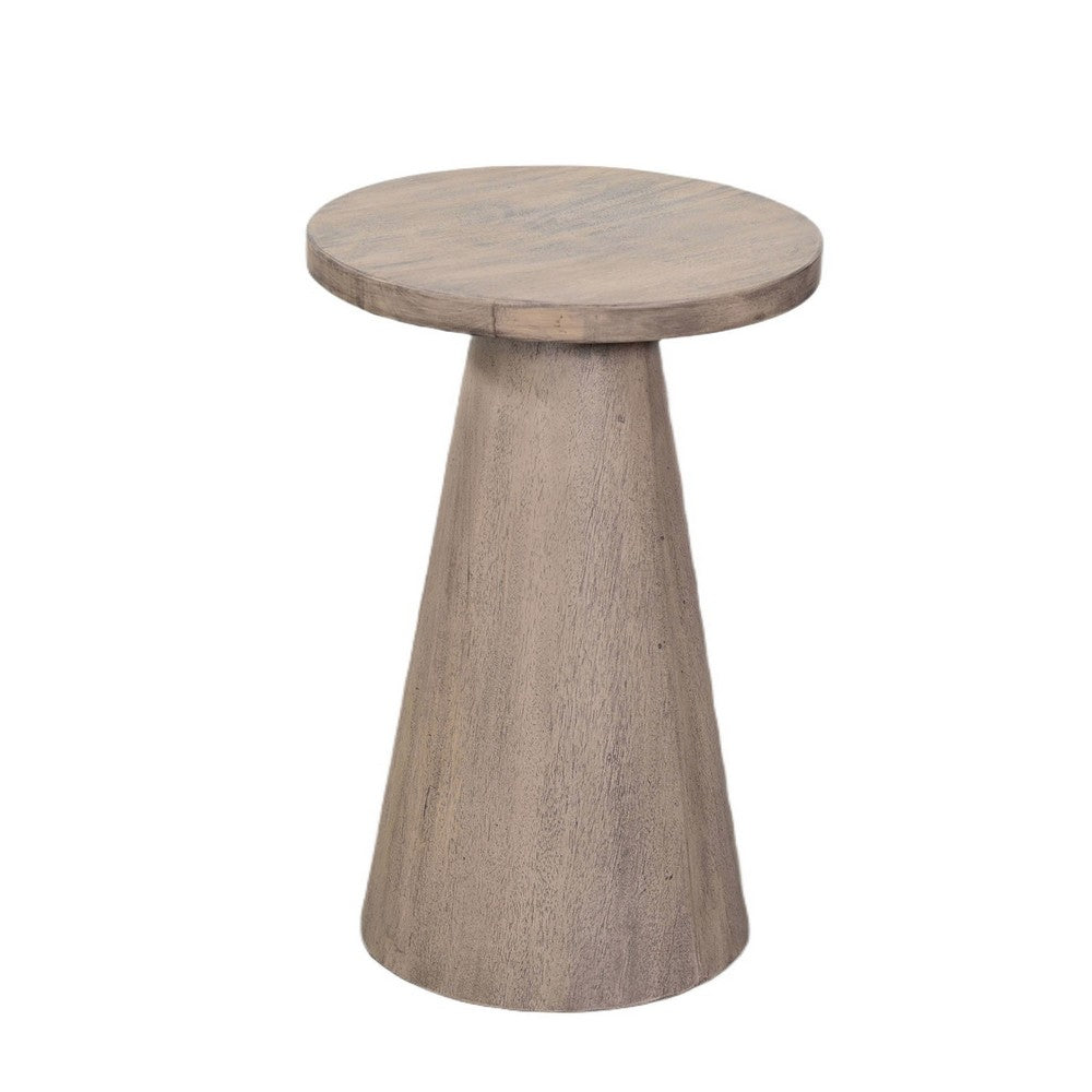 Myro Accent Table, 13 Inch Round Top with Cone Base, Hazelnut Brown Mahogany Wood - BM352439
