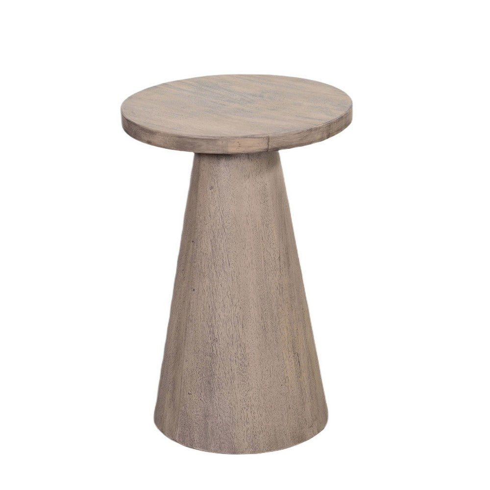 Myro Accent Table, 13 Inch Round Top with Cone Base, Hazelnut Brown Mahogany Wood - BM352439