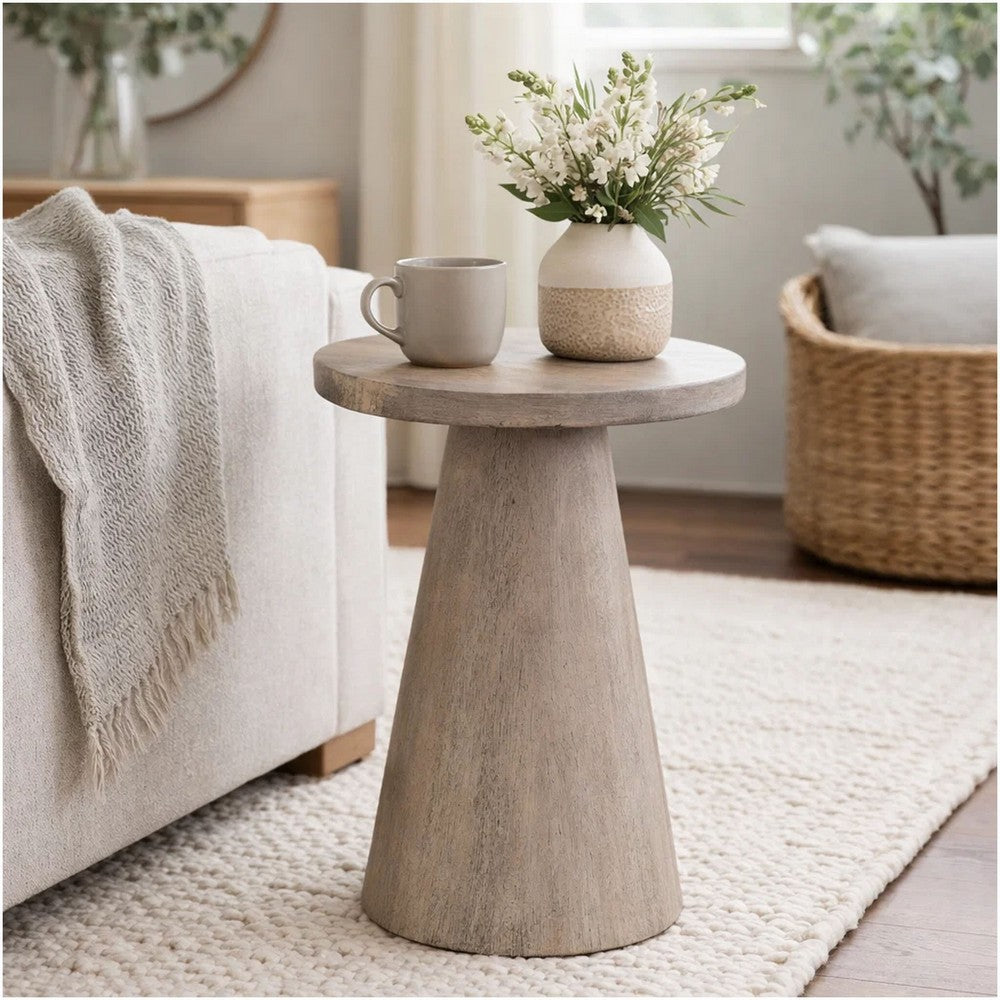 Myro Accent Table, 13 Inch Round Top with Cone Base, Hazelnut Brown Mahogany Wood - BM352439
